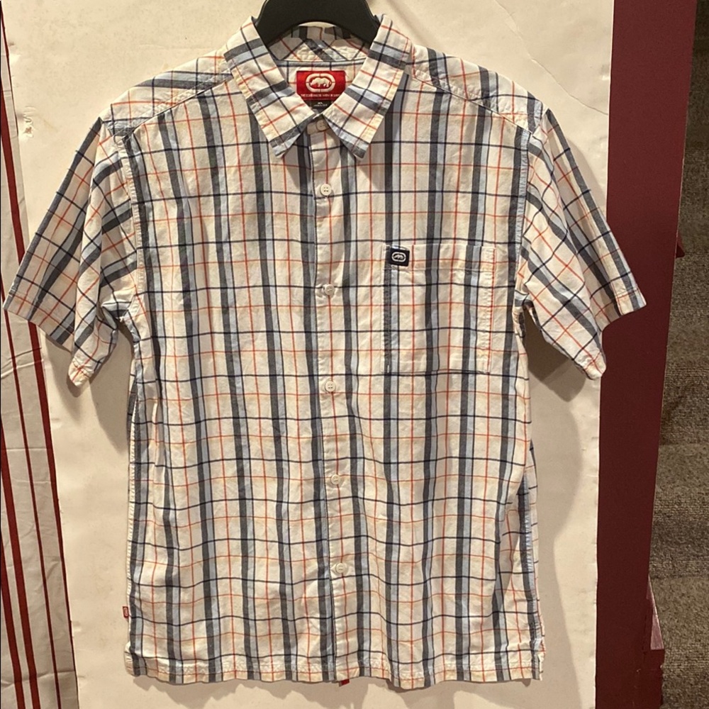 Big Boy Sz XL/18 White and Blue Checkered Short Sleeve Ecko Unltd Shirt